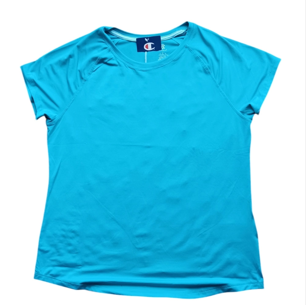🩵NEW CHAMPION WOMEN'S SIZE LARGE TURQUOISE STRETCH T-SHIRT.
